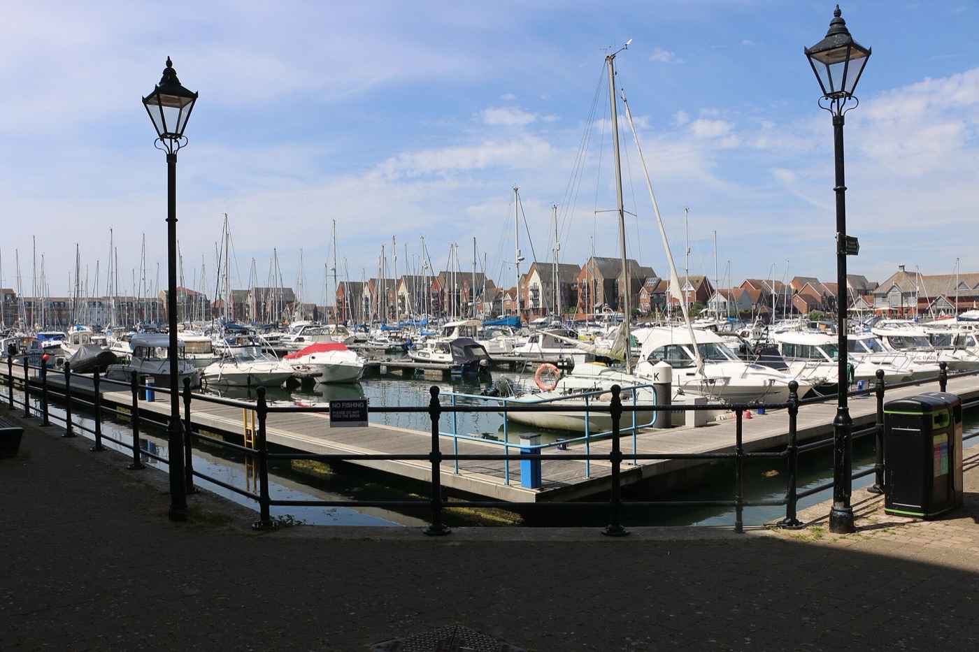 Yachts moored at Sovereign Harbour marina in Eastbourne