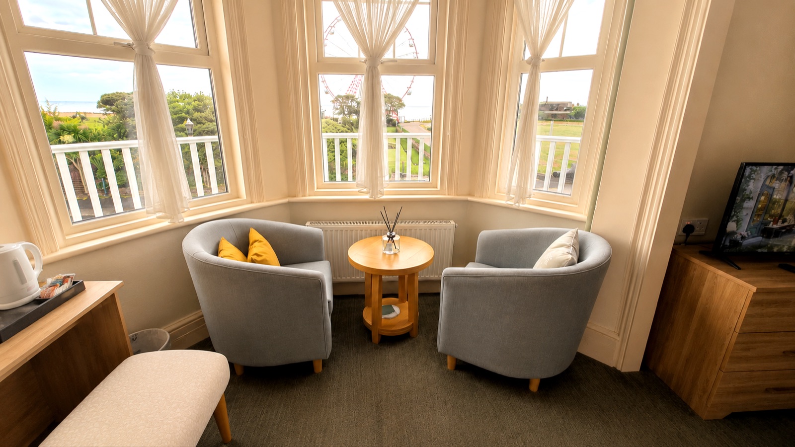 Bay window with the Eastbourne seafront beyond — Sapphire suite